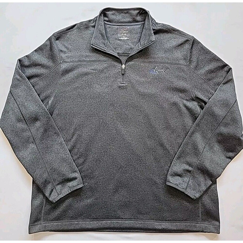 Greg Norman Golf 1/4 Zip Pullover Heathered Black Men's XL Blue Shark Logo